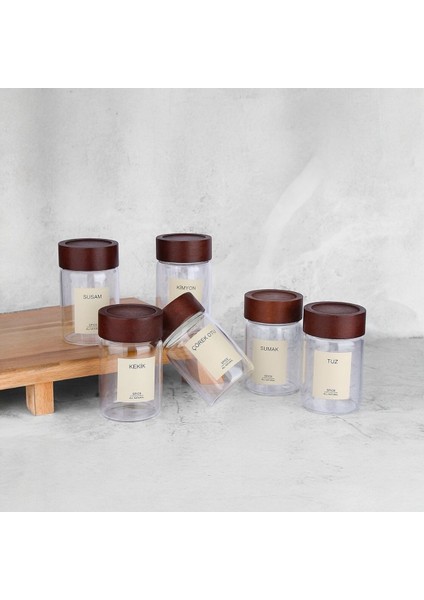 Altı Parça Cam Baharatlık Seti, Kapak ve Etiketli, 240 ml Kapasiteli