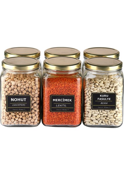 6'lı Gold Kapaklı 1600 cc Köşeli Cam Baharat ve Bakliyat Kavanozu fiyatları