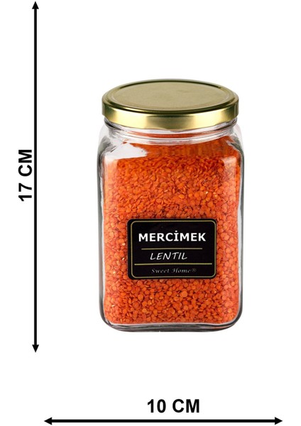 6'lı Gold Kapaklı 1600 cc Köşeli Cam Baharat ve Bakliyat Kavanozu modelleri