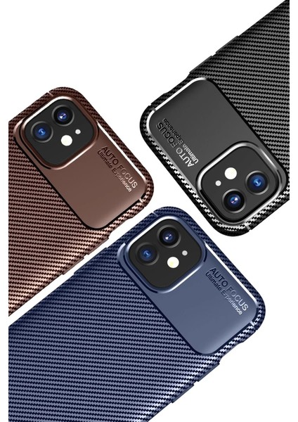 iPhone 12 Mini Kılıf Auto Focus Karbon Kapak - Kahverengi modelleri