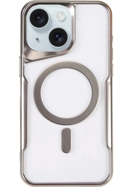 iPhone 15 Plus Kılıf Boyi Magsafe Silikon Kapak - Gümüş