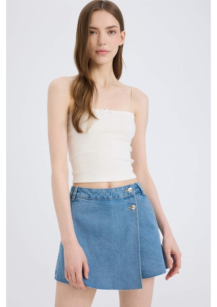 Yüksek Bel Jean Şort Etek modelleri