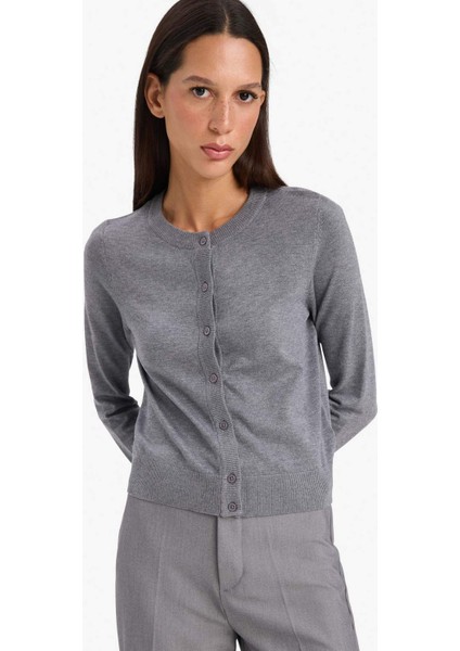 Regular Fit Bisiklet Yaka Basic Düz Düğmeli Triko Hırka D6282AX25AU modelleri