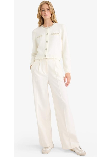 Regular Fit Bisiklet Yaka İşlemeli Triko Hırka F3896AX25WN fiyatları