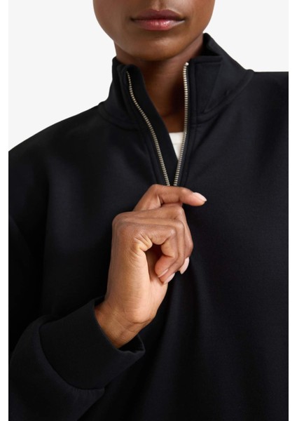 Fit Oversize Geniş Kalıp Yarım Fermuarlı Dik Yaka Modal Sweatshirt D7126AX25AU