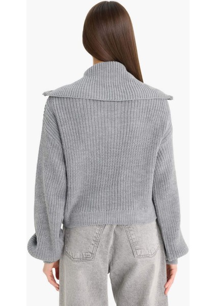 Slim Fit Dar Kesim Polo Yaka Fermuarlı Triko Hırka A3333AX25WN