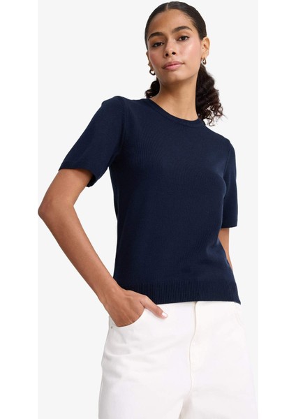Regular Fit Bisiklet Yaka Kısa Kollu Triko Kazak E6810AX25AU modelleri