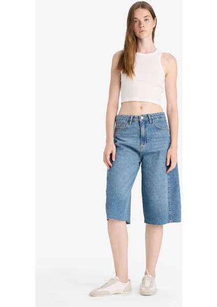 Yüksek Bel Jean Bermuda Şort F9098AX25HS