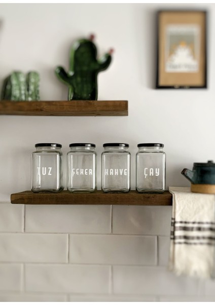 Beyaz Cam Kavanoz Seti 4'lü, 1000CC, Tuz, Şeker, Kahve ve Çay Için Ideal