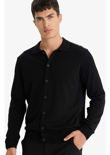 %100 Pamuk Standart Fit Polo Yaka Triko Hırka F5863AX25WN