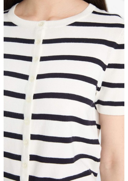Regular Fit Bisiklet Yaka Çizgili Kısa Kollu Triko Hırka D6268AX25AU indirimleri