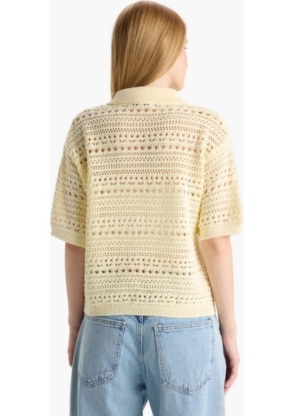 Slim Fit Dar Kesim Düğmeli Kısa Kollu Triko Hırka F8220AX25AU