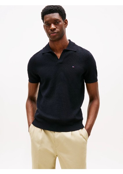 Th MW0MW39531 Knıtted Textured Polo Erkek Sweaters