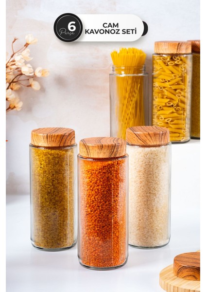 6'lı 1500 ml Cam Saklama Kabı Seti, Bambu Kapaklı, Hava Geçirmez, Şık ve Kullanışlı