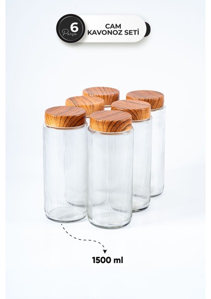 6'lı 1500 ml Cam Saklama Kabı Seti, Bambu Kapaklı, Hava Geçirmez, Şık ve Kullanışlı fırsatları