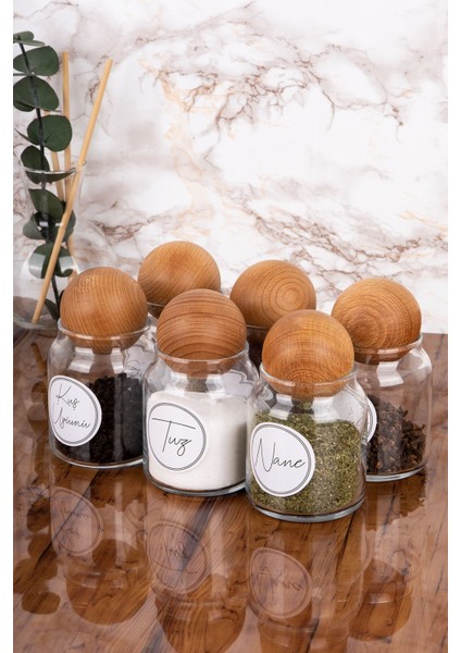 6'lı Cam Baharatlık Seti, Ahşap Kapaklı, Etiketli, Dekoratif ve Hediye Seçeneği modelleri
