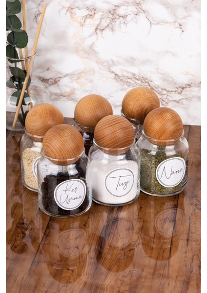 6'lı Cam Baharatlık Seti, Ahşap Kapaklı, Etiketli, Dekoratif ve Hediye Seçeneği fırsatları
