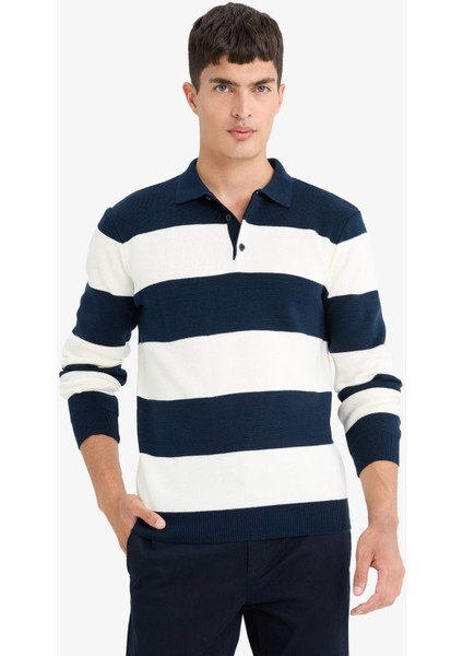 Standart Fit Polo Yaka Düğmeli Renk Bloklu Triko Kazak Y4194AZ25WN modelleri