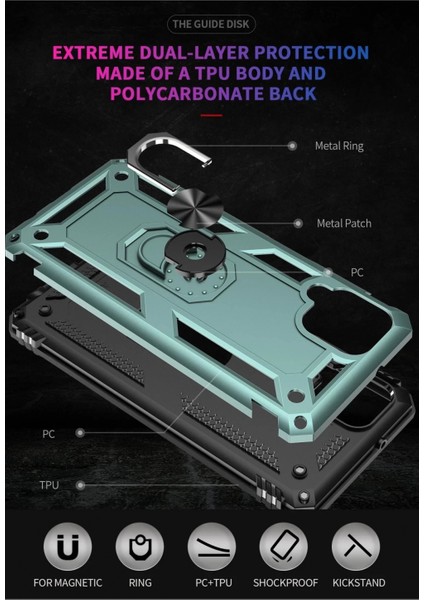 Samsung Galaxy A22 Kılıf Sofya Yüzüklü Silikon Kapak - Yeşil indirimleri