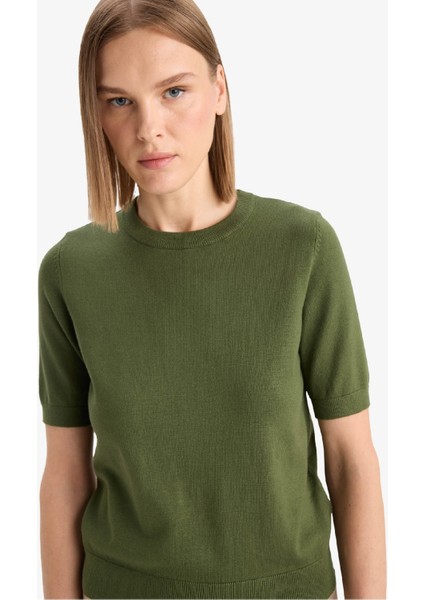 Regular Fit Bisiklet Yaka Kısa Kollu Kazak D6272AX25AU fırsatları