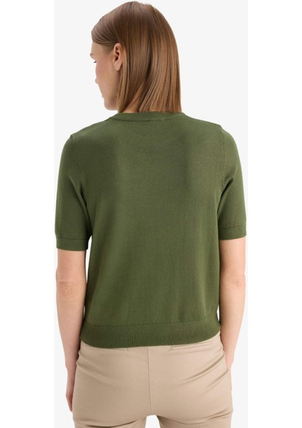 Regular Fit Bisiklet Yaka Kısa Kollu Kazak D6272AX25AU