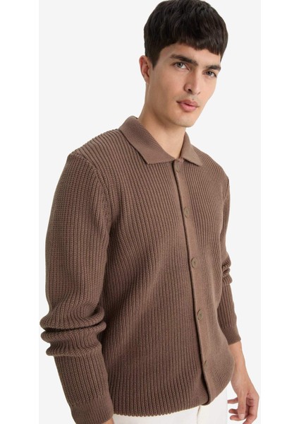 Standart Fit Polo Yaka Düğmeli Triko Hırka E8397AX25CW