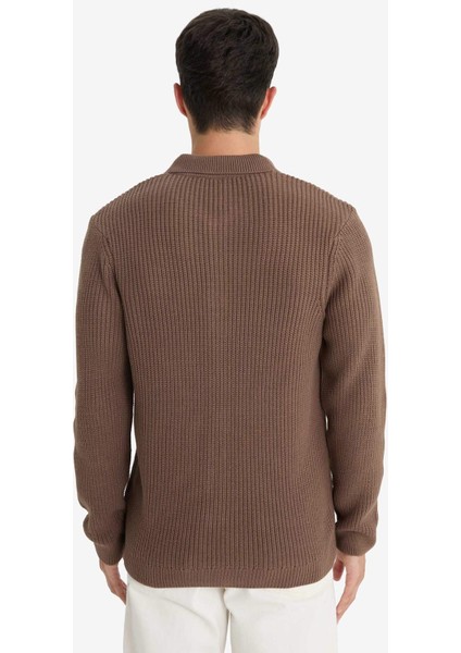 Standart Fit Polo Yaka Düğmeli Triko Hırka E8397AX25CW