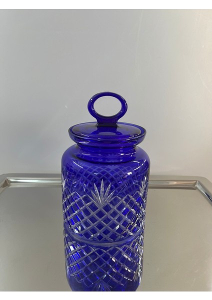 Renkli Dekorlu Orta Boy Cam Kavanoz 1.085 Cc, Mavi, Dayanıklı ve Şık Tasarım