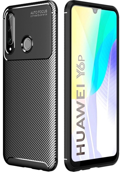 Huawei Y6P Kılıf Auto Focus Karbon Kapak - Siyah