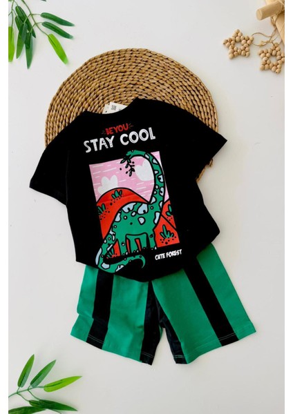 Stay Cool Dinazor Baskılı Erkek Çocuk şortlu takım - Yeşil fiyatları