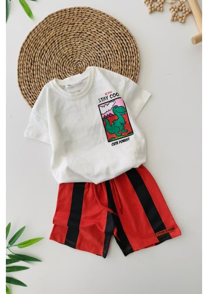 Stay Cool Dinazor Baskılı Erkek Çocuk şortlu takım - Siyah