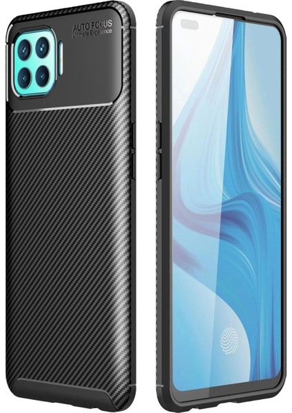 Oppo Reno 4 Lite Kılıf Auto Focus Karbon Kapak - Siyah