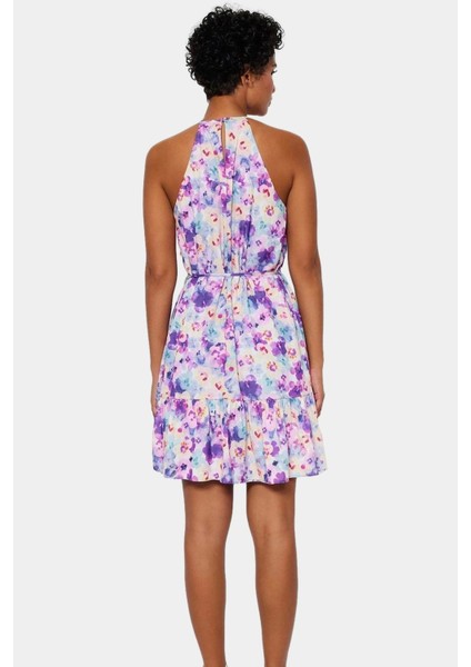 Şifon Kumaşlı Çiçekli Mini Elbise Rahat Günlük Stil Halter Yaka Mükemmel Uyum Trend Tasarım fiyatları