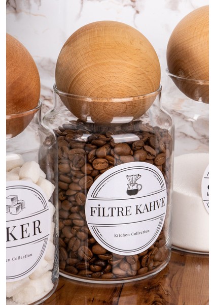 Bej 800 ml Ahşap Kapaklı Dekoratif Kahve Kavanoz Seti, Etiketli ve Hediye Seçeneğiyle fiyatları