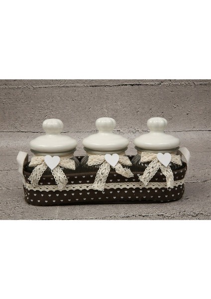 Kahverengi Kumaş Kaplı Üçlü Büyük Cam Baharatlık Seti, Şık ve Kullanışlı Tasarım