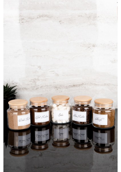 5'li 500ML Ahşap Kapaklı Kahve ve Şeker Kavanoz Seti Bej Renk modelleri