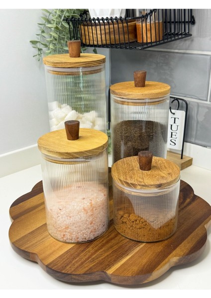 4'lü Akasya Kapaklı Cam Kavanoz Seti, Şık ve Kullanışlı Saklama Çözümü fırsatları