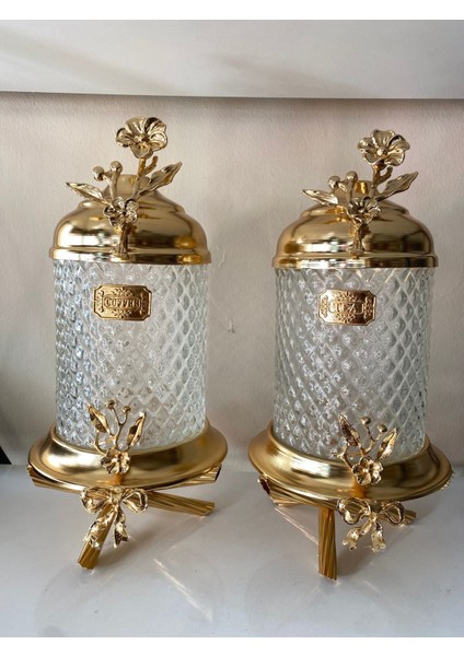 2'li Cam Kavanoz Seti, Ayaklı, 1kg Kapasiteli, Şık ve Kullanışlı Tasarım