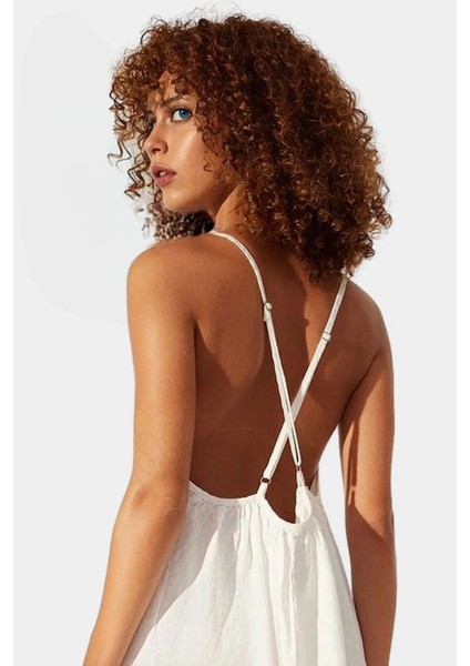 Kadın %100 Keten Maxi Elbise V Yaka Sırt Detaylı Yazlık Şık Görünüm Uzun Ömürlü Şık Görünüm fiyatları