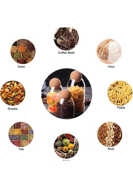 Kahverengi Mantar Kapaklı Isıya Dayanıklı Cam Saklama Kabı, Gıda ve Baharat Deposu