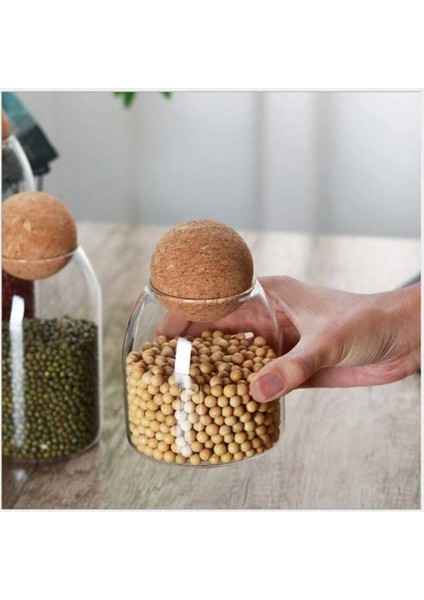 Kahverengi Mantar Kapaklı Isıya Dayanıklı Cam Saklama Kabı, Gıda ve Baharat Deposu