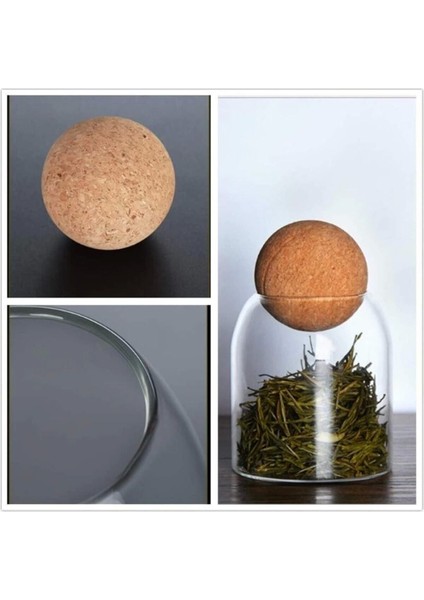 Kahverengi Mantar Kapaklı Isıya Dayanıklı Cam Saklama Kabı, Gıda ve Baharat Deposu