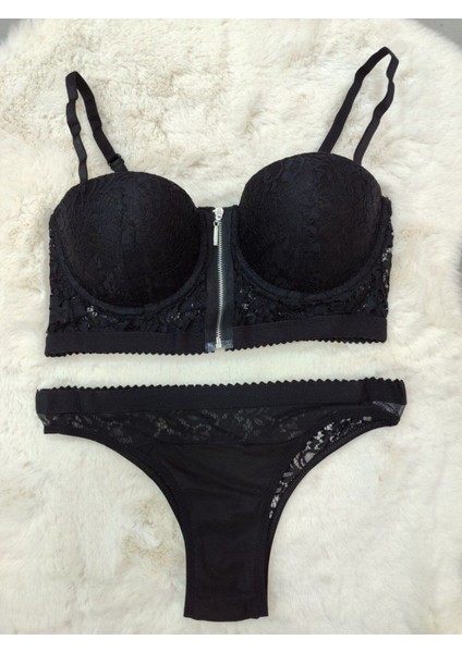 Ekonomik Önden Açılan Fermuarlı Dantel Detaylı Soft Dolgulu Sütyen - Iç Çamaşır Takımı fiyatları