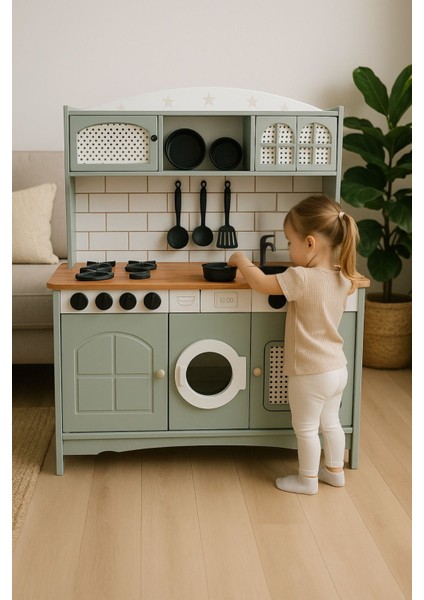 Doğal Ahşap LED Işıklı Çocuk Oyun Mutfağı – Eğlenceli, Dayanıklı ve Hayal Gücünü Destekleyen Tasarım