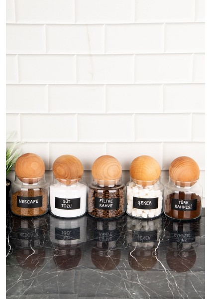 5'li Ahşap Kapaklı Cam Saklama Kabı Seti, 500 Ml, Bej fiyatları