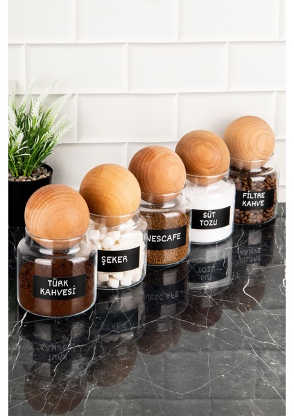 5'li Ahşap Kapaklı Cam Saklama Kabı Seti, 500 Ml, Bej indirimleri