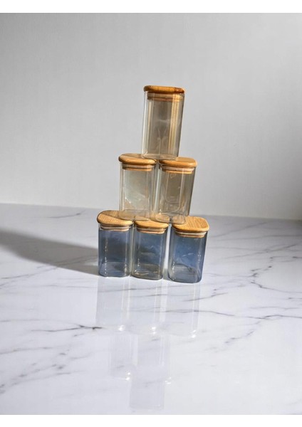 Bambu Kapaklı Borasilikat Kavanoz Seti 6'lı, 300 Ml, Çok Renkli, Şık ve Kullanışlı