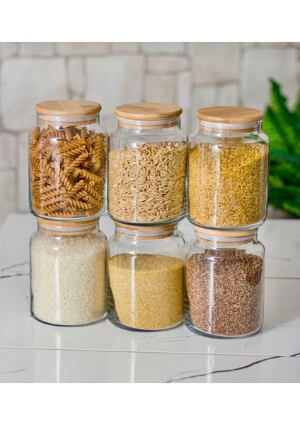 6'lı 1000 ml Bambu Kapaklı Cam Kavanoz Seti, Bakliyat Saklama Için Şık ve Pratik fiyatları