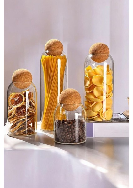 Dörtlü Top Mantar Kapaklı Cam Kavanoz ve Baharatlık Seti, Şık ve Kullanışlı Tasarım fiyatları