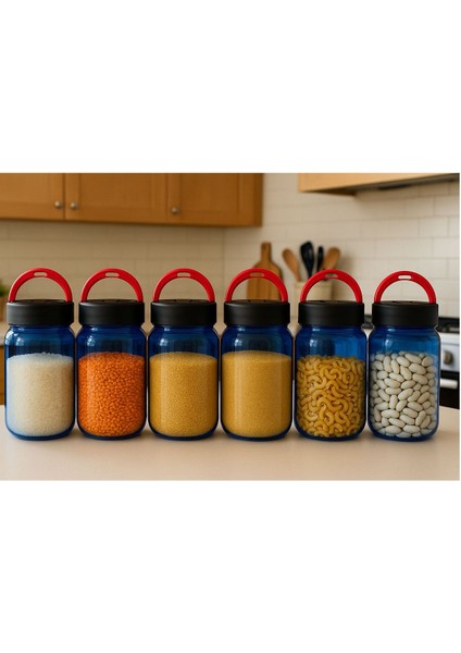6'lı Orta Boy Kapaklı Cam Kavanoz Seti, Saklama Kabı, Kulplu, 19 Cm, 1l
